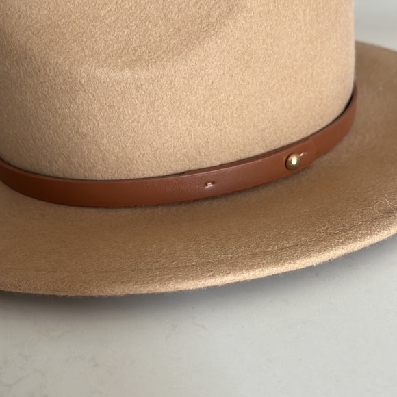Anthropologie felted fedora. Camel color leather trim - Picture 2 of 9